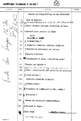 TV Tupi [emissora]. Ultra Notícias [programa]. Roteiro [televisivo], 28 out. 1969.