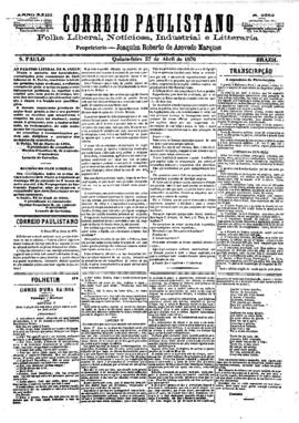 Correio paulistano [jornal], [s/n]. São Paulo-SP, 27 abr. 1876.