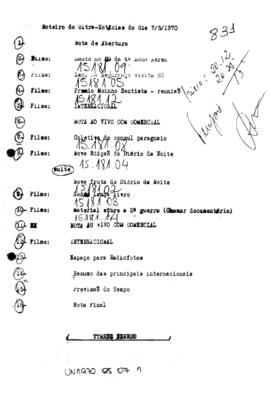TV Tupi [emissora]. Ultra Notícias [programa]. Roteiro [televisivo], 07 mai. 1970.
