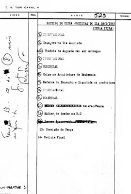 TV Tupi [emissora]. Ultra Notícias [programa]. Roteiro [televisivo], 28 mai. 1968.