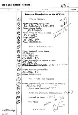 TV Tupi [emissora]. Ultra Notícias [programa]. Roteiro [televisivo], 28 mai. 1970.