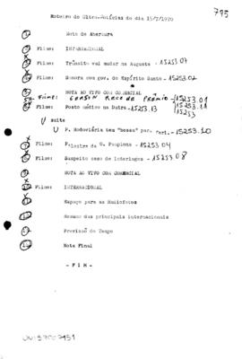 TV Tupi [emissora]. Ultra Notícias [programa]. Roteiro [televisivo], 15 jul. 1970.