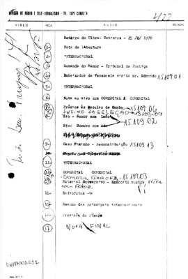 TV Tupi [emissora]. Ultra Notícias [programa]. Roteiro [televisivo], 25 fev. 1970.
