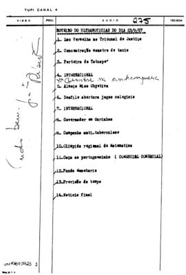 TV Tupi [emissora]. Ultra Notícias [programa]. Roteiro [televisivo], 23 set. 1967.