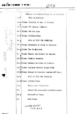 TV Tupi [emissora]. Ultra Notícias [programa]. Roteiro [televisivo], 04 jun. 1970.