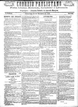 Correio paulistano [jornal], [s/n]. São Paulo-SP, 21 nov. 1876.