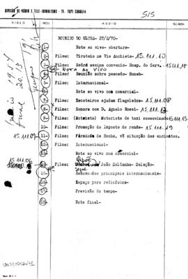 TV Tupi [emissora]. Ultra Notícias [programa]. Roteiro [televisivo], 27 fev. 1970.