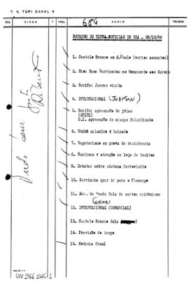 TV Tupi [emissora]. Ultra Notícias [programa]. Roteiro [televisivo], 26 out. 1966.