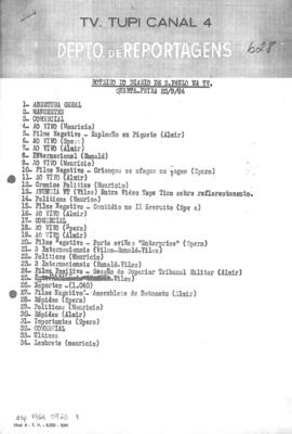 TV Tupi [emissora]. Diário de São Paulo na T.V. [programa]. Roteiro [televisivo], 23 set. 1964.