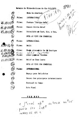 TV Tupi [emissora]. Ultra Notícias [programa]. Roteiro [televisivo], 09 mai. 1970.