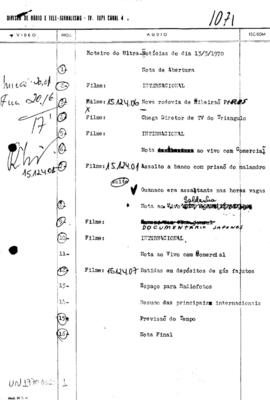 TV Tupi [emissora]. Ultra Notícias [programa]. Roteiro [televisivo], 13 mar. 1970.