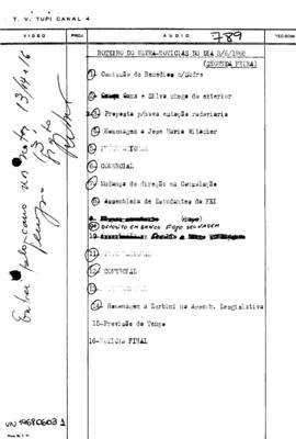 TV Tupi [emissora]. Ultra Notícias [programa]. Roteiro [televisivo], 03 jun. 1968.