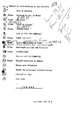 TV Tupi [emissora]. Ultra Notícias [programa]. Roteiro [televisivo], 13 mai. 1970.