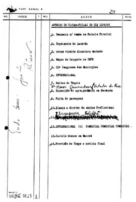 TV Tupi [emissora]. Ultra Notícias [programa]. Roteiro [televisivo], 13 ago. 1966.