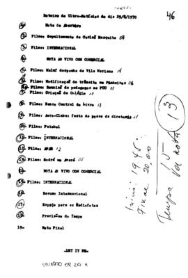 TV Tupi [emissora]. Ultra Notícias [programa]. Roteiro [televisivo], 29 ago. 1970.
