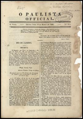 O Paulista official [jornal], n. 174. São Paulo-SP, 10 mar. 1836.