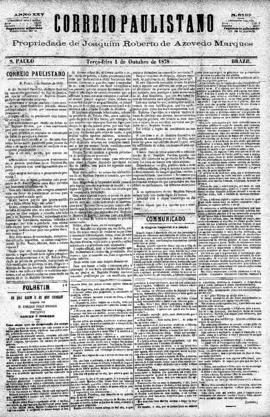 Correio paulistano [jornal], [s/n]. São Paulo-SP, 01 out. 1878.