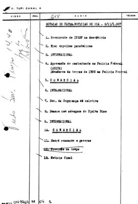 TV Tupi [emissora]. Ultra Notícias [programa]. Roteiro [televisivo], 09 nov. 1967.