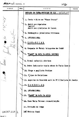 TV Tupi [emissora]. Ultra Notícias [programa]. Roteiro [televisivo], 14 dez. 1967.
