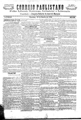 Correio paulistano [jornal], [s/n]. São Paulo-SP, 16 jan. 1876.