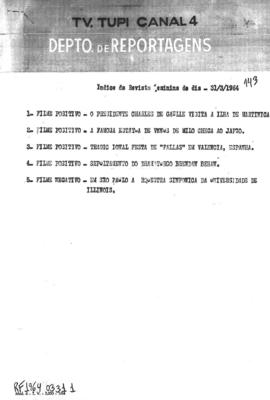 TV Tupi [emissora]. Revista Feminina [programa]. Roteiro [televisivo], 31 mar. 1964.