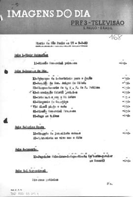 TV Tupi [emissora]. Diário de São Paulo na T.V. [programa]. Roteiro [televisivo], 09 mar. 1960.