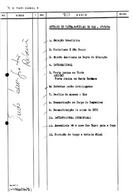 TV Tupi [emissora]. Ultra Notícias [programa]. Roteiro [televisivo], 27 jun. 1966.