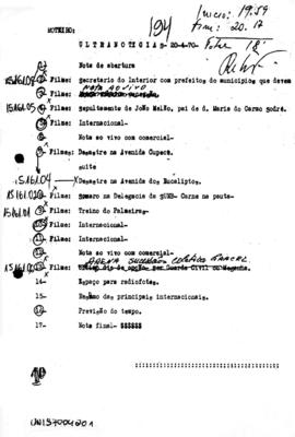 TV Tupi [emissora]. Ultra Notícias [programa]. Roteiro [televisivo], 20 abr. 1970.