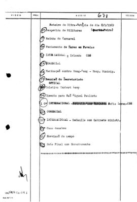 TV Tupi [emissora]. Ultra Notícias [programa]. Roteiro [televisivo], 08 jan. 1969.