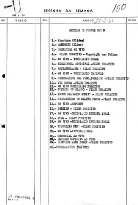 TV Tupi [emissora]. Jornal das 9 [programa]. Roteiro [televisivo], 25 fev. 1961.
