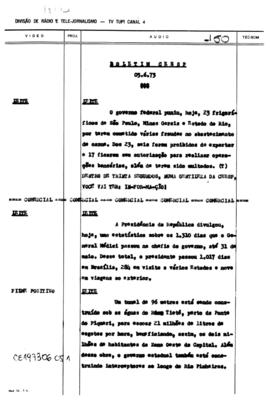 TV Tupi [emissora]. Informativo/Boletim CEESP [programa]. Roteiro [televisivo], 05 jun. 1973.