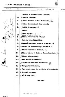 TV Tupi [emissora]. Ultra Notícias [programa]. Roteiro [televisivo], 27 out. 1969.
