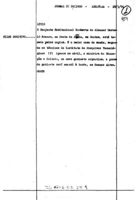 TV Tupi [emissora]. Jornal de Domingo [programa]. Roteiro [televisivo], 28 mar. 1976.
