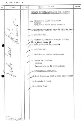 TV Tupi [emissora]. Ultra Notícias [programa]. Roteiro [televisivo], 09 dez. 1966.