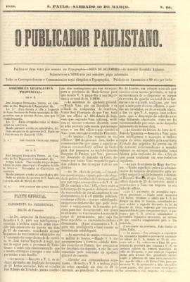 O Publicador paulistano [jornal], n. 66. São Paulo-SP, 20 mar. 1858.