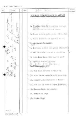 TV Tupi [emissora]. Ultra Notícias [programa]. Roteiro [televisivo], 19 jan. 1967.