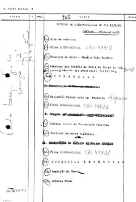 TV Tupi [emissora]. Ultra Notícias [programa]. Roteiro [televisivo], 18 jan. 1969.