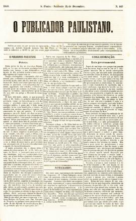 O Publicador paulistano [jornal], n. 167. São Paulo-SP, 24 dez. 1859.