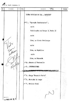 TV Tupi [emissora]. Ultra Notícias [programa]. Roteiro [televisivo], 18 fev. 1967.