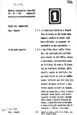 TV Tupi [emissora]. Boletim Informativo [programa]. Roteiro [televisivo], 13 out. 1978.