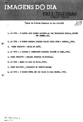 TV Tupi [emissora]. Revista Feminina [programa]. Roteiro [televisivo], 02 jan. 1961.