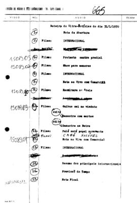TV Tupi [emissora]. Ultra Notícias [programa]. Roteiro [televisivo], 31 jan. 1970.
