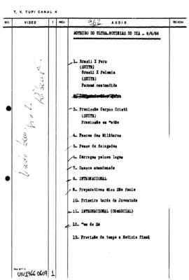 TV Tupi [emissora]. Ultra Notícias [programa]. Roteiro [televisivo], 09 jun. 1966.
