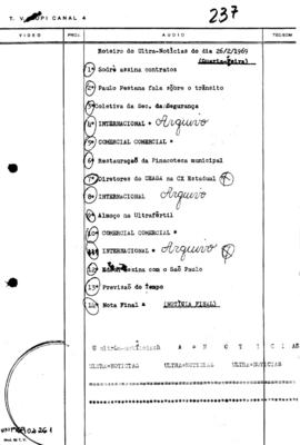 TV Tupi [emissora]. Ultra Notícias [programa]. Roteiro [televisivo], 26 fev. 1969.
