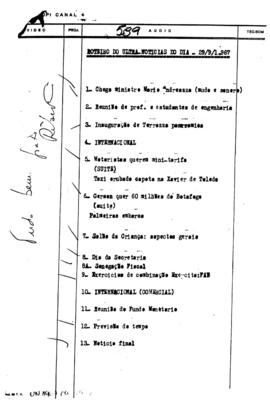 TV Tupi [emissora]. Ultra Notícias [programa]. Roteiro [televisivo], 29 set. 1967.
