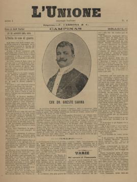 L´ Unione [jornal], a. 1, n. 4. Campinas-SP, 12 ago. 1894.