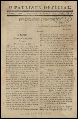 O Paulista official [jornal], n. 67. São Paulo-SP, 29 jul. 1835.