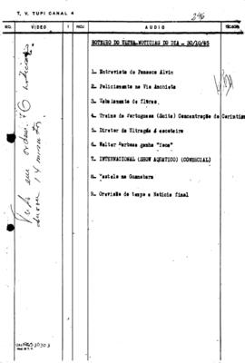 TV Tupi [emissora]. Ultra Notícias [programa]. Roteiro [televisivo], 30 out. 1965.
