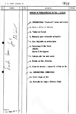 TV Tupi [emissora]. Ultra Notícias [programa]. Roteiro [televisivo], 11 ago. 1966.