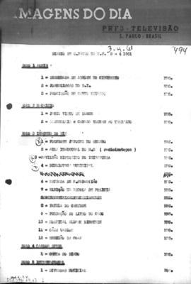 TV Tupi [emissora]. Diário de São Paulo na T.V. [programa]. Roteiro [televisivo], 03 abr. 1961.